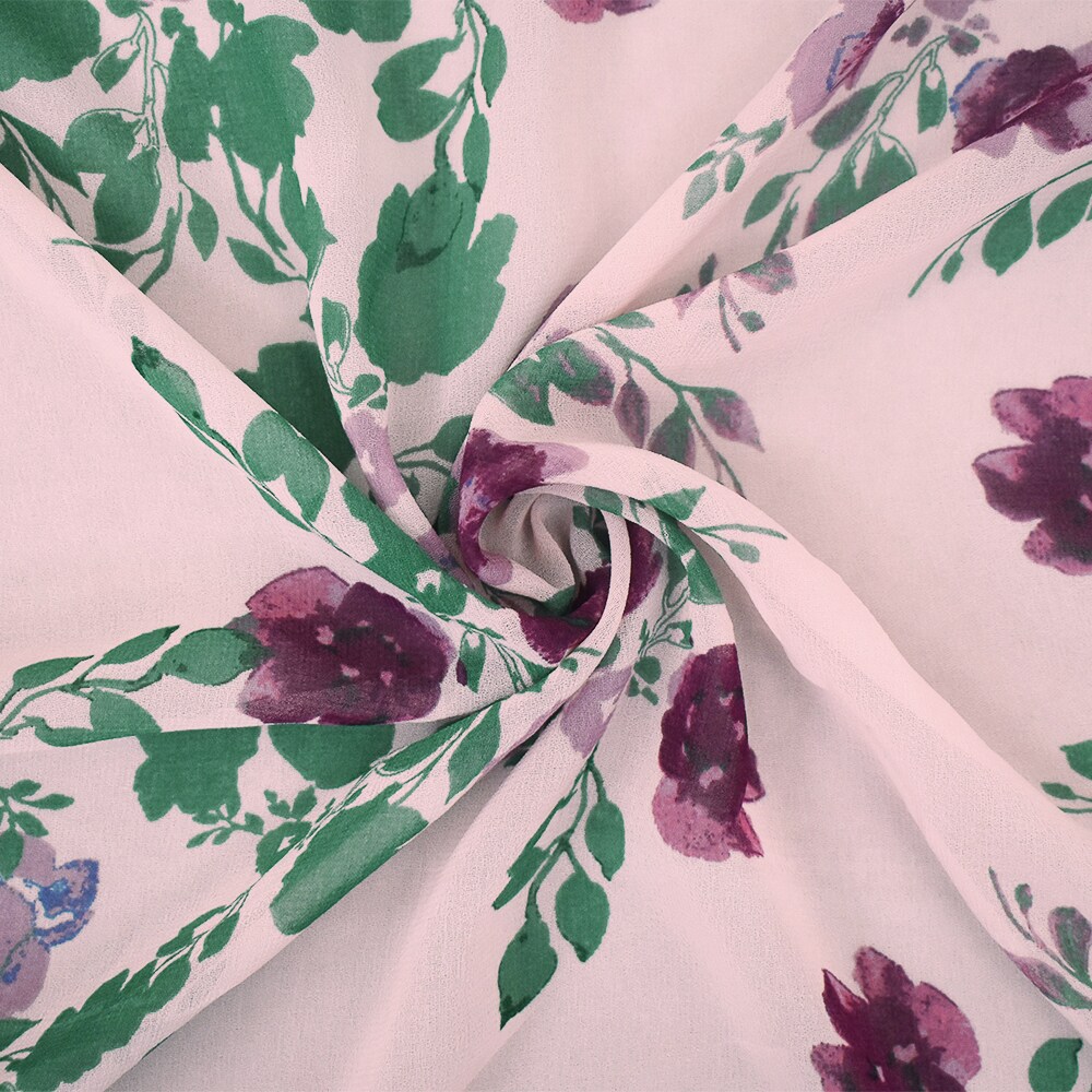 Pink-Green-Multi Floral Printed Poly Chiffon Woven Fabric By the Yard