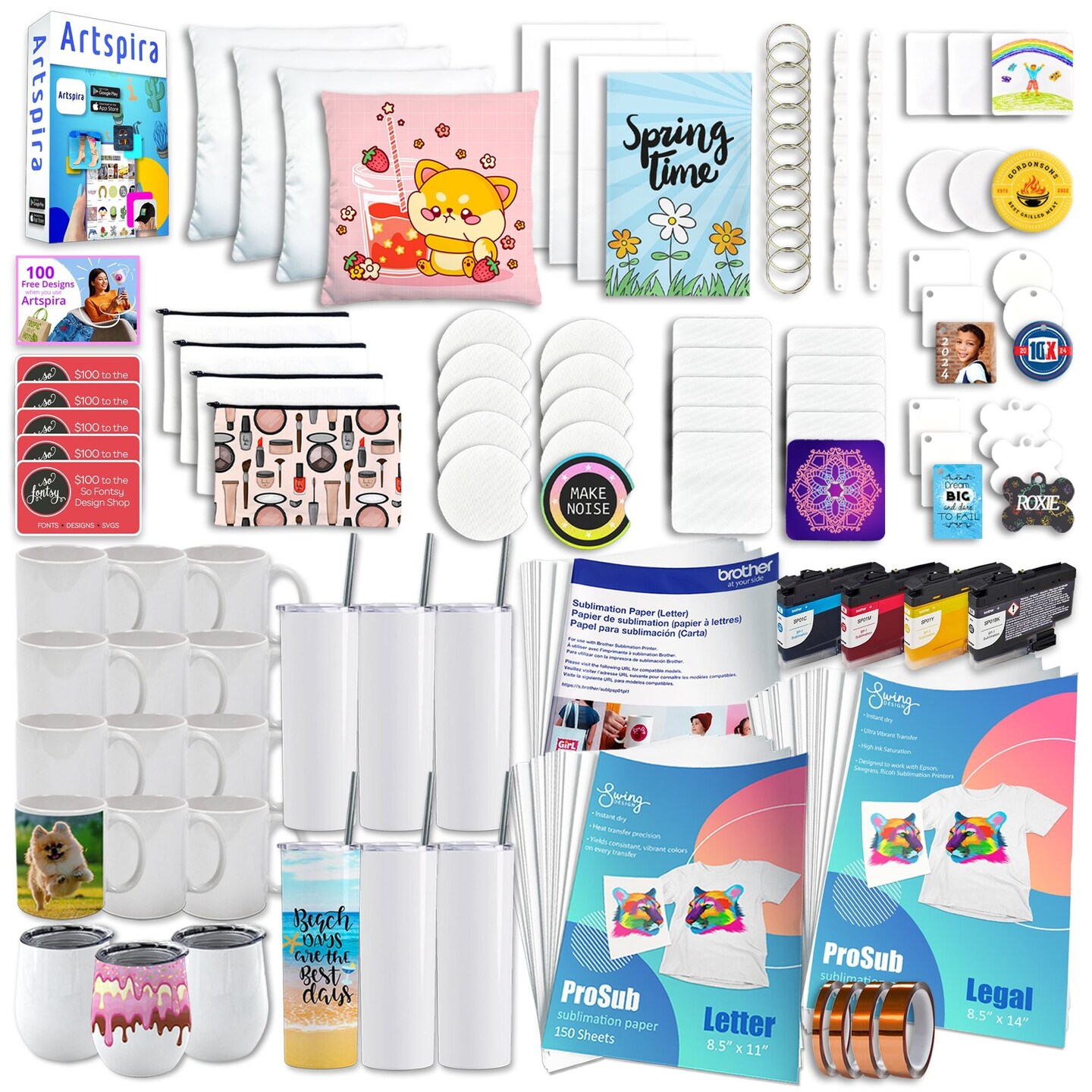 Brother SP-1 Sublimation Printer with 7-in-1 White Tumbler Heat Press Bundle