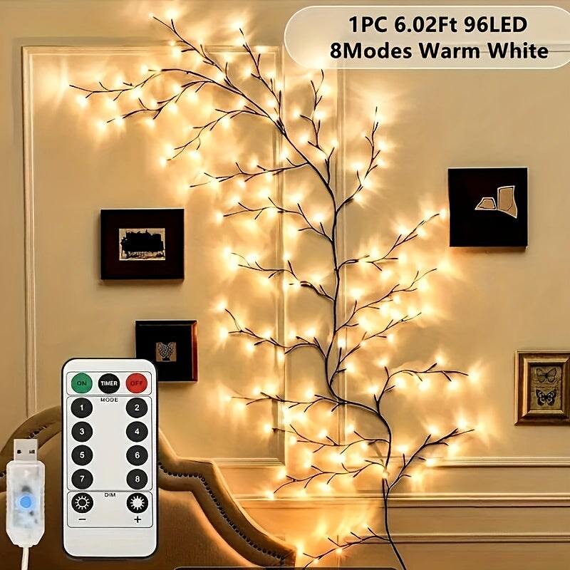 2-Pack 6-Foot Flexible Brown Vine Lights - 96 LEDs, USB Powered