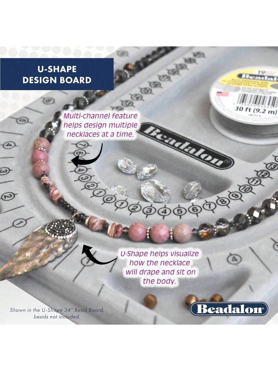 34-Inch U-Shape Bead Board Necklace Designing Tool Bead Tray With Flocked Surface