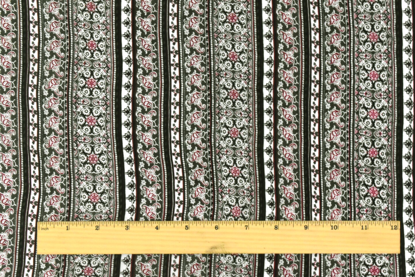 Olive-Multi Mix Pattern Stripe Printed Rayon Stretch Jersey Knit Fabric By the Yard