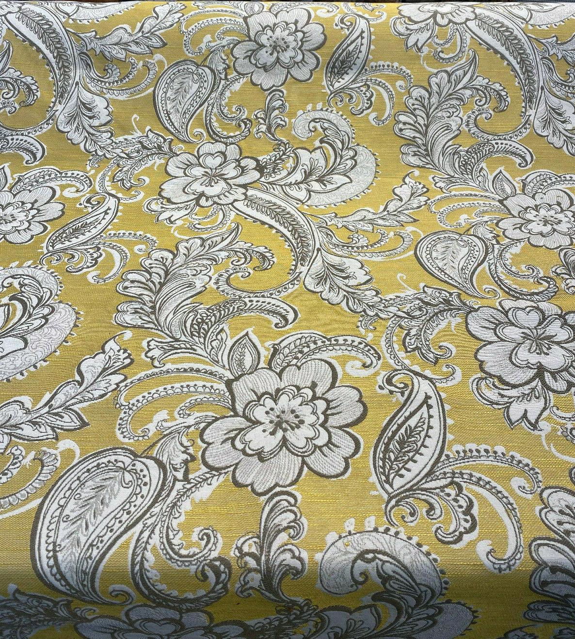 1 Yard Upholstery Chenille Fabric Paisley Life Yellow Golden Floral Brocade 100% Polyester 58 Inch Width