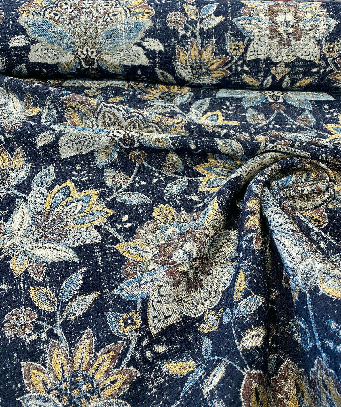 1 Yard Swavelle Wolfgang Floral Onyx Black Damask Chenille Upholstery Fabric 57 Inch Width 100% Polyester