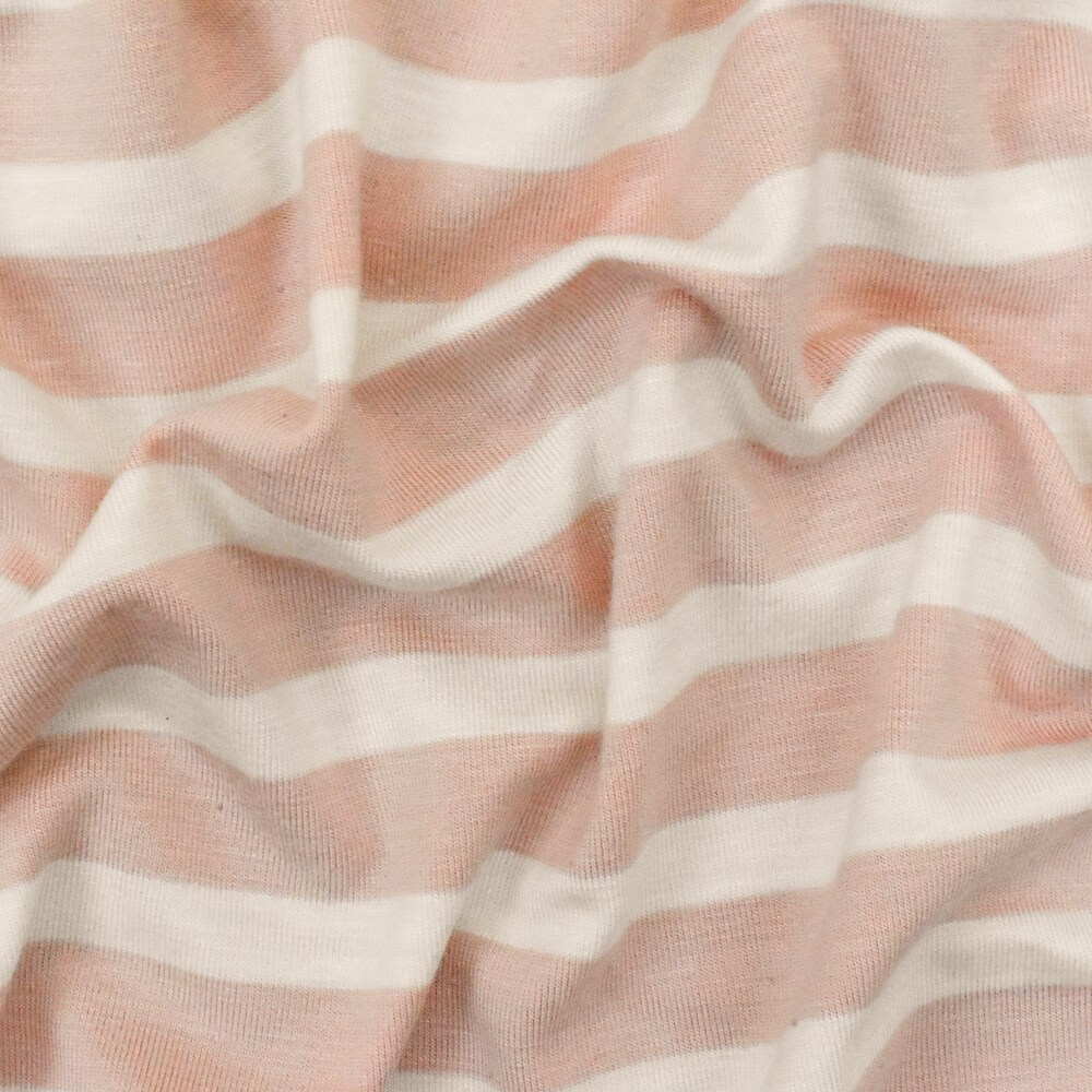 Baby Pink-Ivory Stripe Stretch Spandex Rayon Modal Jersey Knit Fabric By the Yard