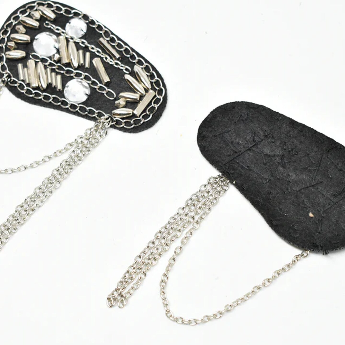 Round Epaulet Shoulder Pads with Rhinestone Beads and Dangling Chains