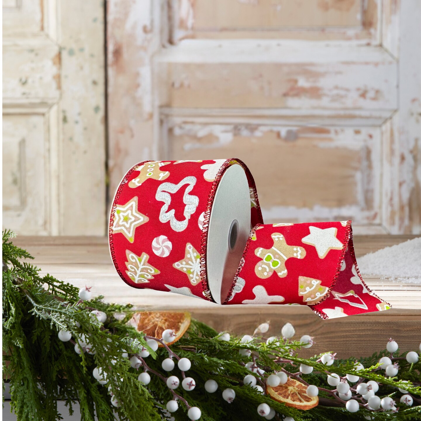 2.5&#x22; Gingerbread Cookie Cutout Ribbon: Red (10 Yards)