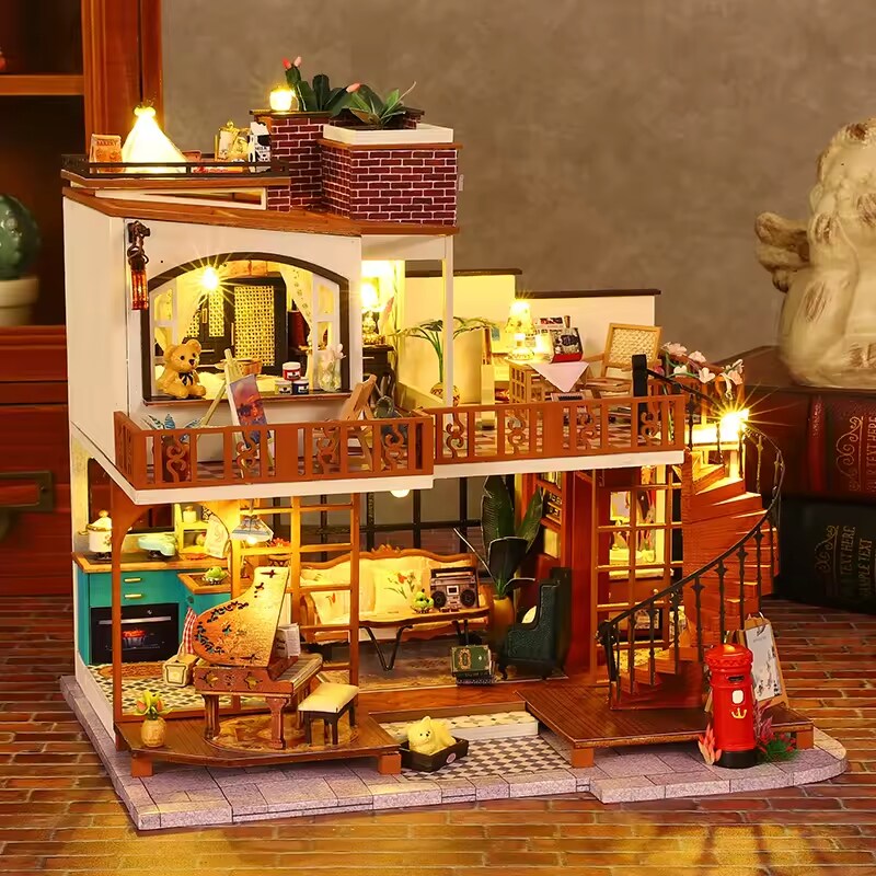 Cherish Time Dollhouse Kit - Miniature Wizardi Roombox Kit with LED Light F07M51-75-ES008-A