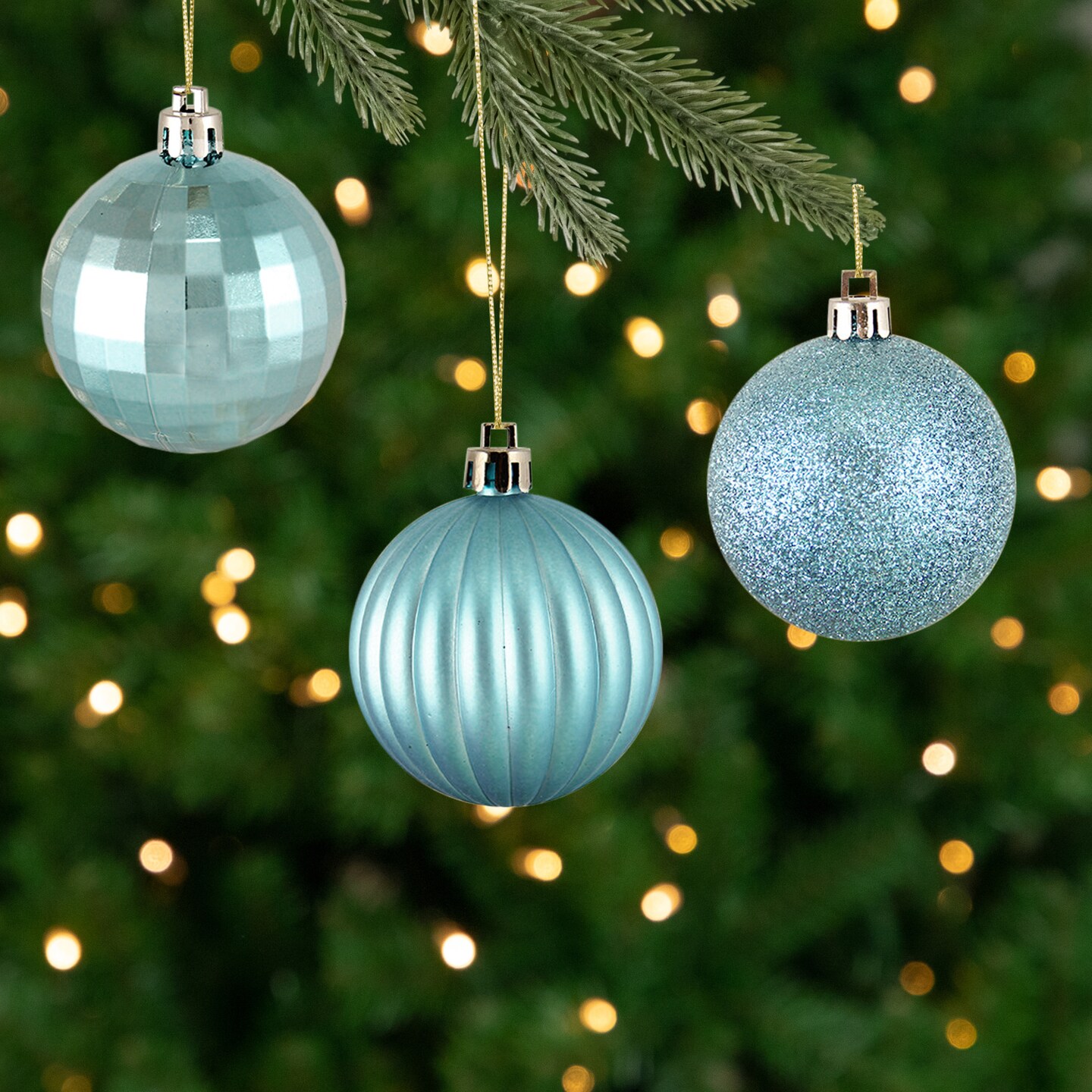 Northlight Shatterproof 3-Finish Christmas Ball Ornaments - 2.5" (60mm) - Ocean Blue - 100ct