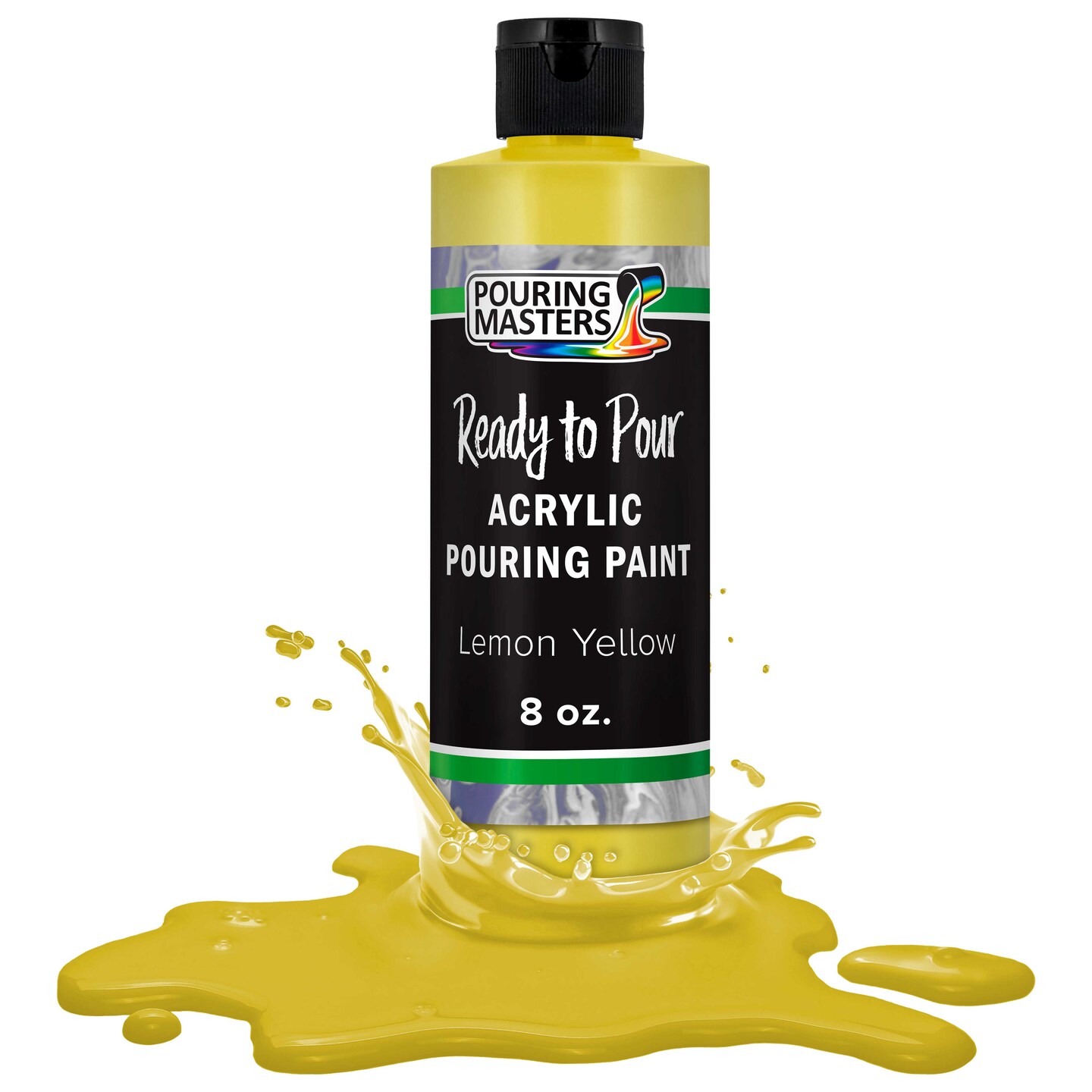 Pouring Masters Lemon Yellow Ready to Pour Acrylic Pouring Paint - Premium 8-Ounce Pre-Mixed Fluid Acrylic Paint - Fluid Art Supplies for Canvas, Wood, Paper, Tile &#x26; Rocks