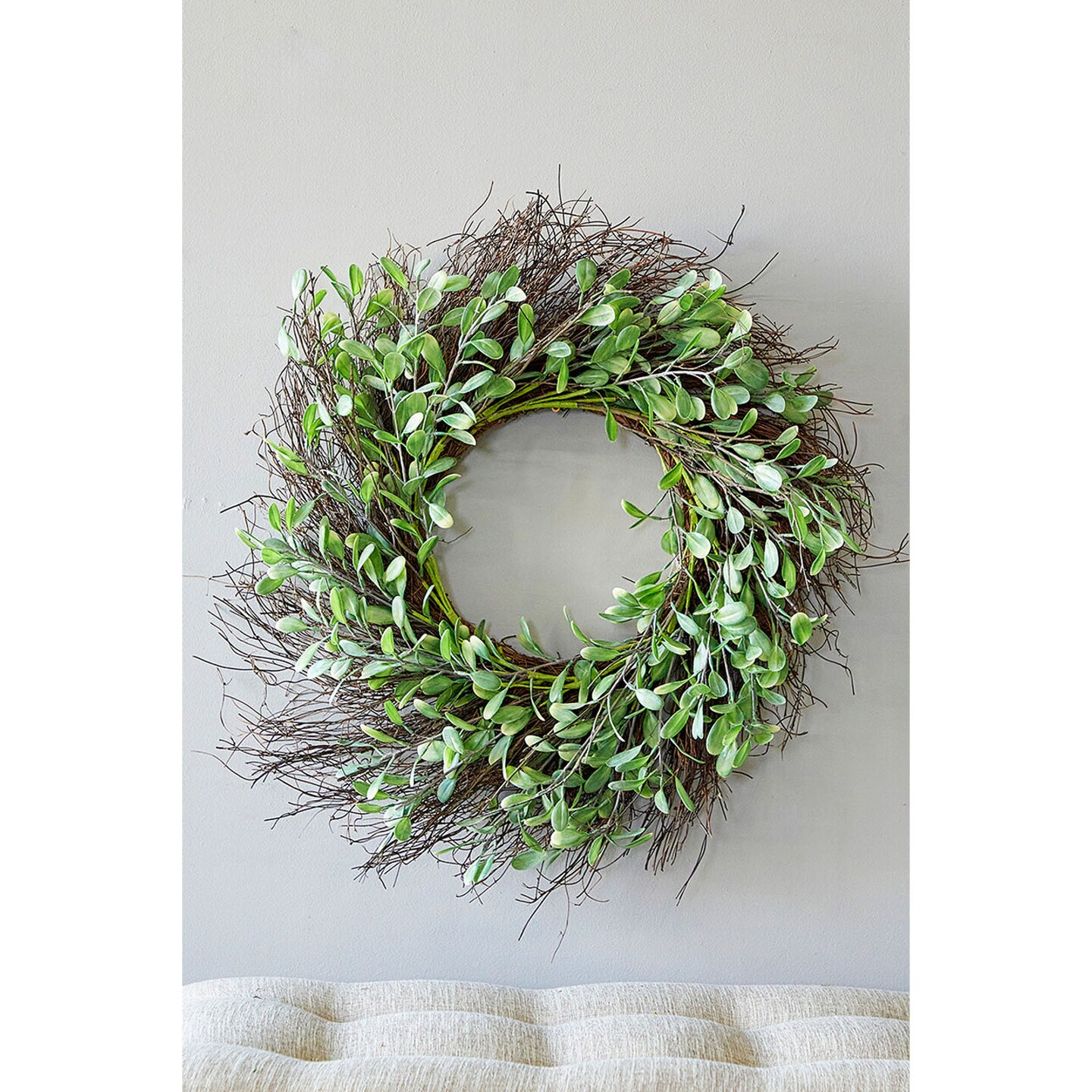 24" Olive Twig Wreath Elegant Greenery Accent for Modern & Rustic Home Decor
