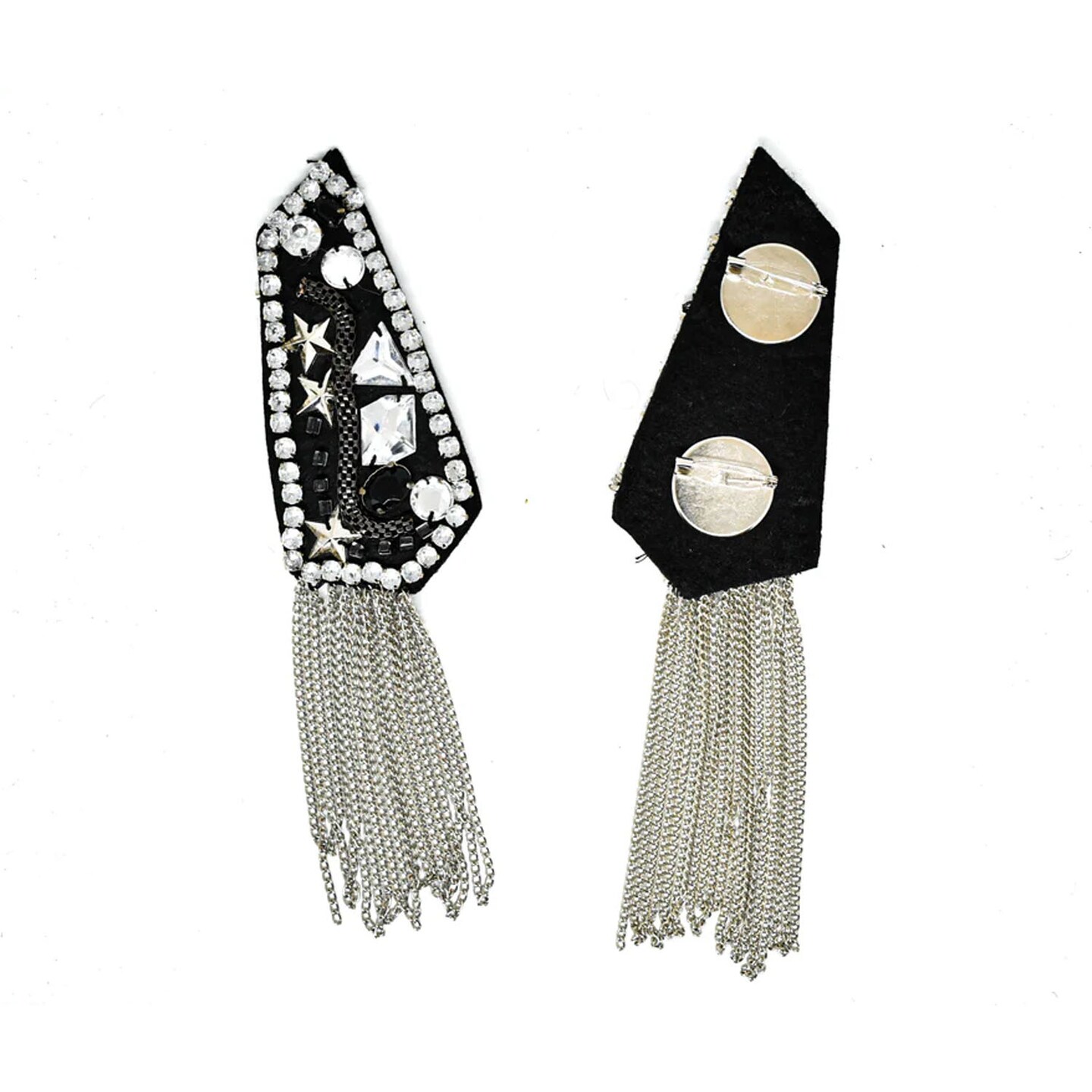 Studded Rhinestone Shoulder Pads with Tassel Chain for Festival Costumes