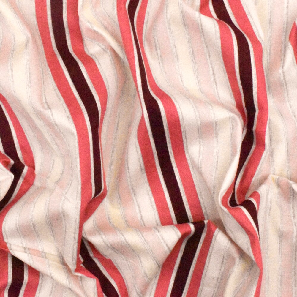Light Pink-Gray-Multi Stripe Printed Stretch Cotton Poplin Woven Fabric By the Yard