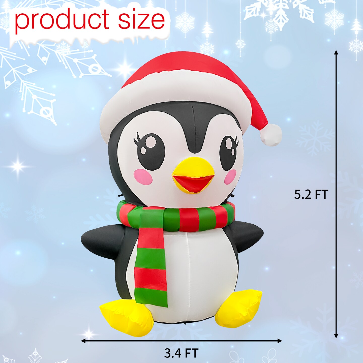 GOOSH 5FT Christmas Penguin Inflatable with Santa Hat, Scarf, and LED Lights