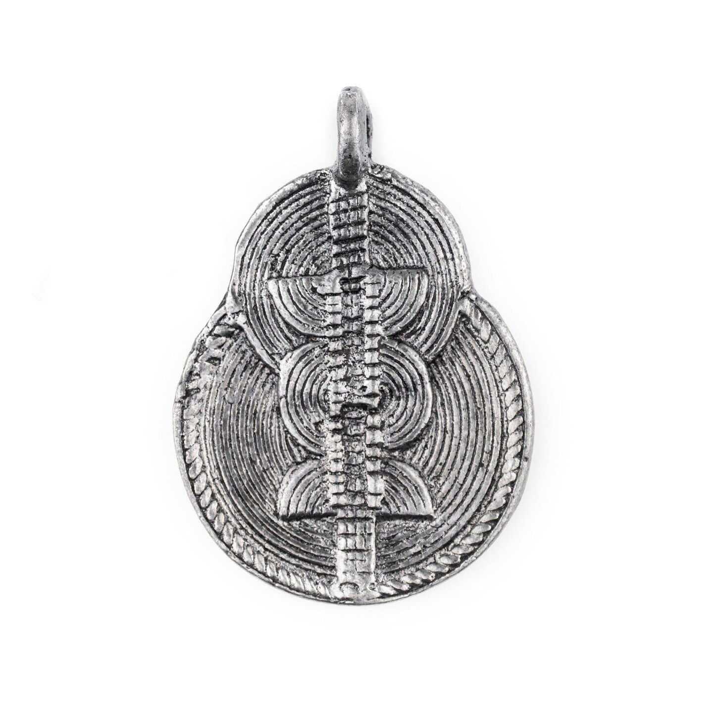 The Bead Chest Silver Double Sun & Moon Baule Pendant (32x46mm): African Tribal Metal Pendant for DIY Jewelry and Necklace