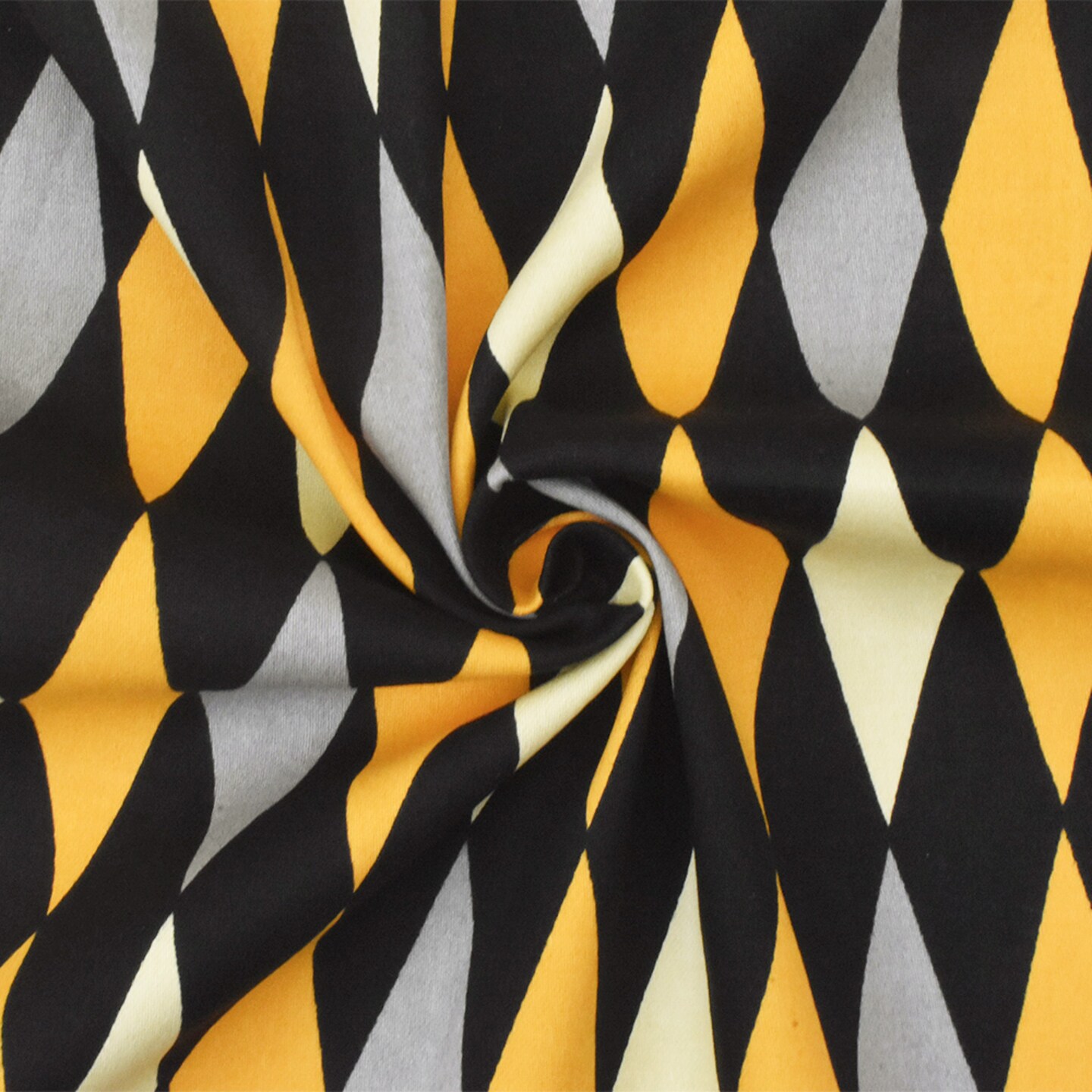 Yellow-Black-Multi Diamond Print Stretch Cotton Spandex Twill Sateen Fabric By the Yard