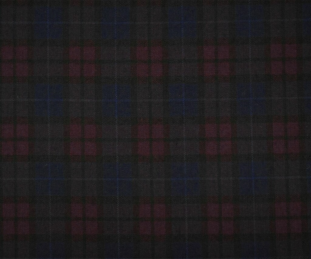 Red-Blue-Black Wool Polyester Plaid Check Twill Suiting Woven Fabric By the Yard