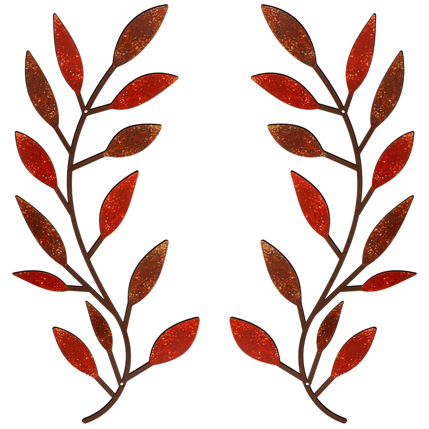 2 Pieces Metal Tree Leaf Wall Decor Vine Olive Branch Leaf Wall Art Living Room, Hallway Wall Decor Outdoor Decoration(Autumn Color)