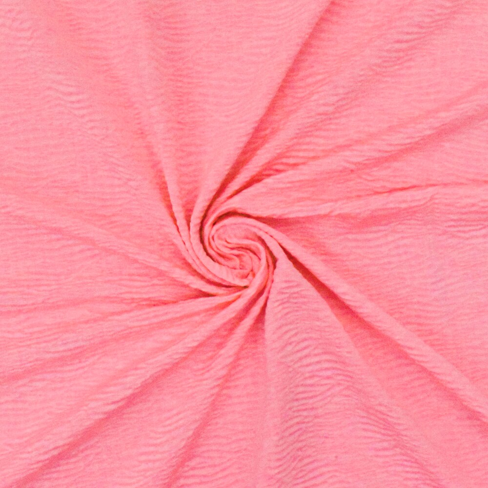 Neon Pink Crinkle Stretch Plisse Polyspan Jersey Knit Fabric By the Yard