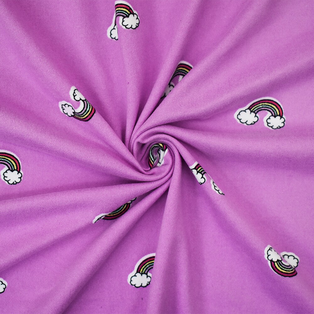 Purple-Multi Rainbow Printed Poly Stretch Double Brushed Jersey Knit Fabric By the Yard