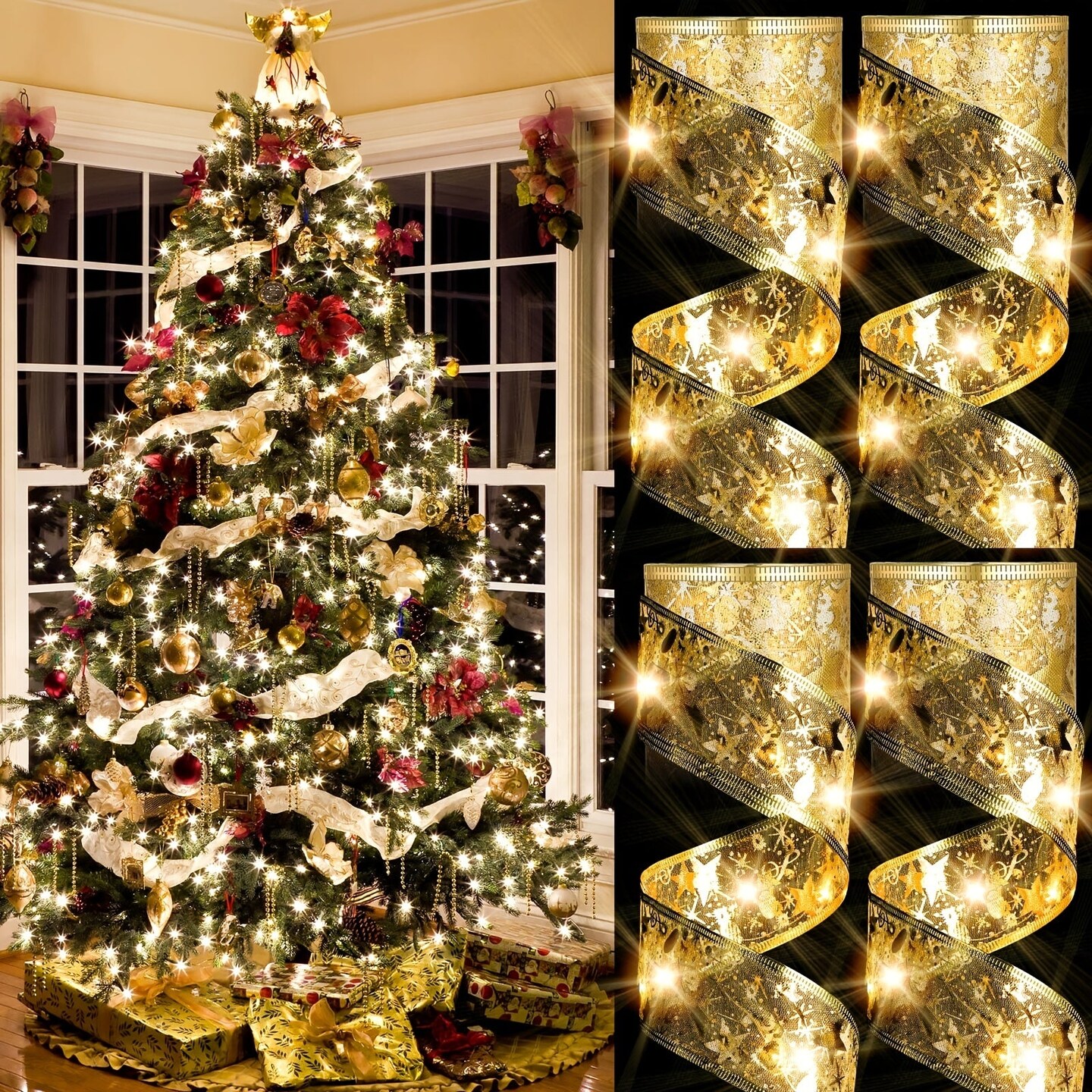 9.84 Foot Golden Christmas Ribbon Fairy Lights - Warm White LEDs