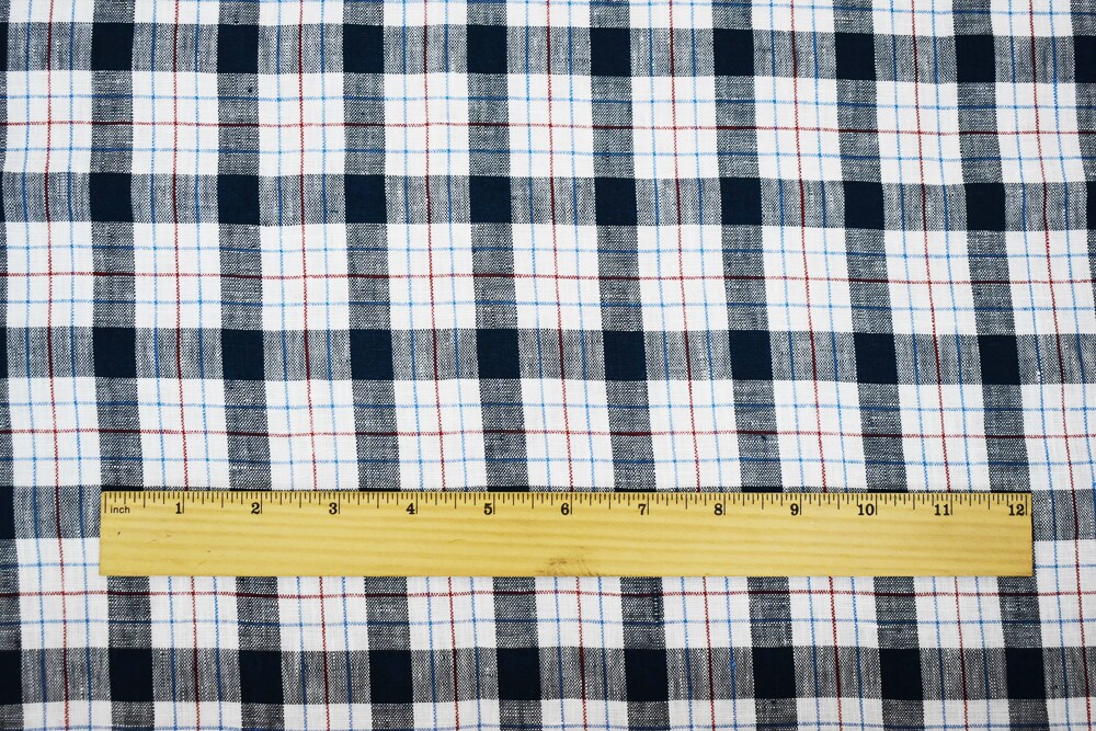 Navy-White-Red Moygashel Washed Plaid Irish Linen Woven Fabric By the Yard