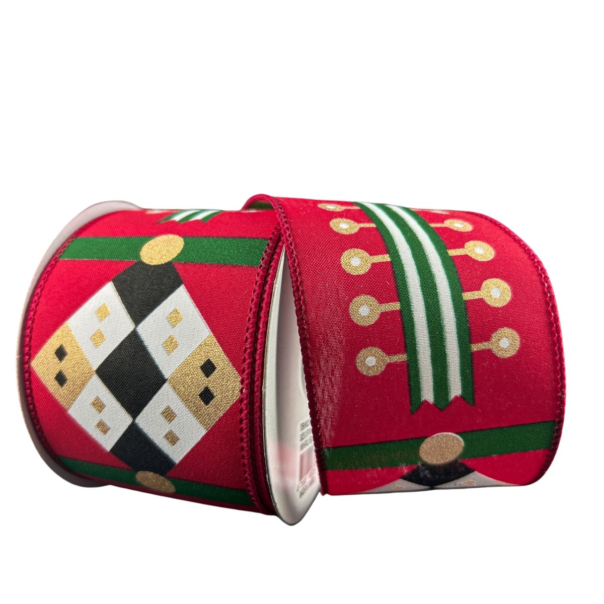 2.5&#x22; Nutcracker Stripes &#x26; Patterns Ribbon: Red &#x26; Green (10 Yards)