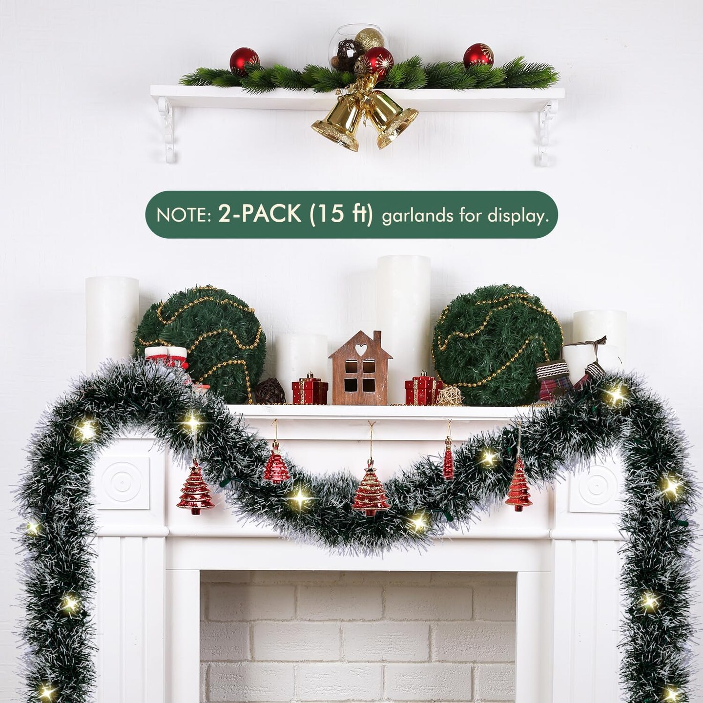 15FT Lighted Artificial Holiday Garland with Lights (Green)