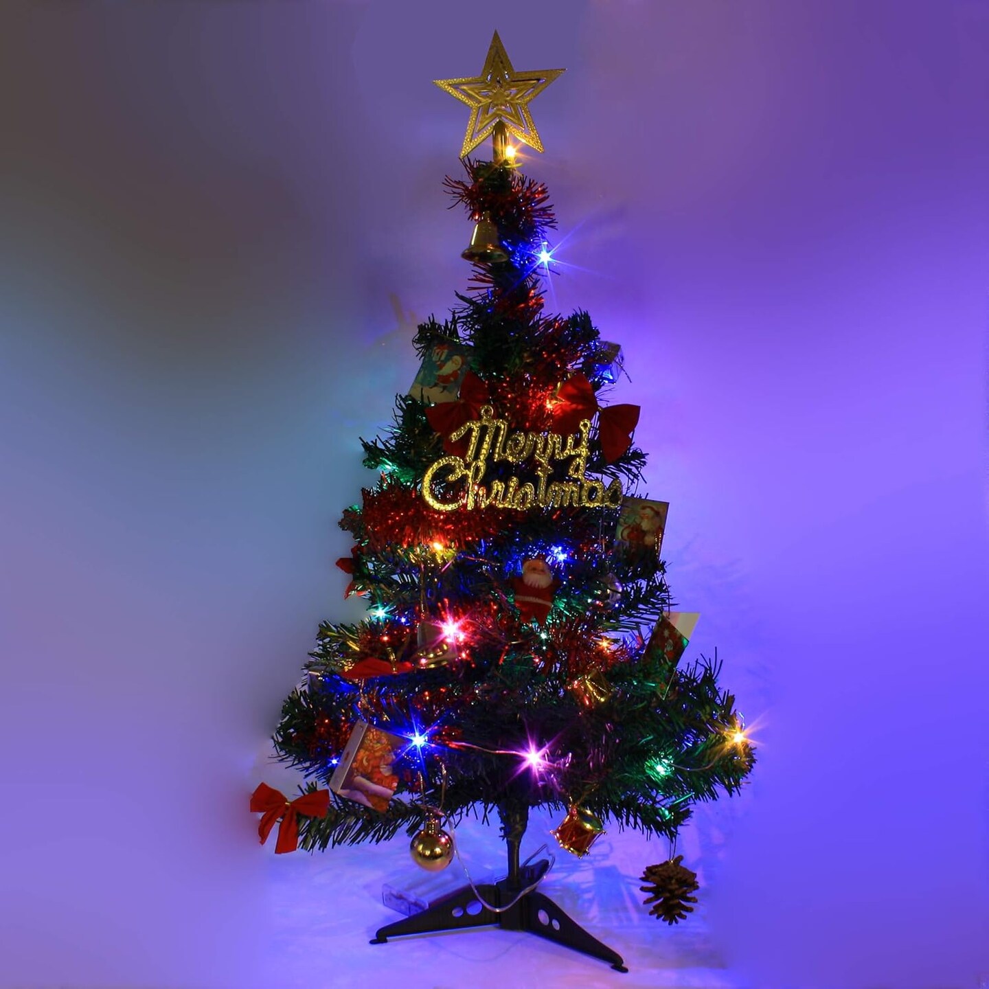 18" inchTabletop Artificial Mini Christmas Pine Tree with LED Lights (Green) 12"D x 12"W x 18"H