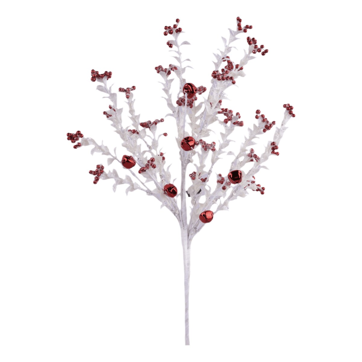 18&#x22; Jingle Bell Berry Leaf Spray: White/Red