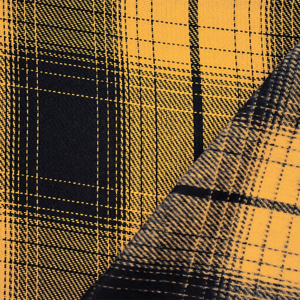 Yellow-Black Melton Poly Wool Single Sided Brushed Plaid Woven Jacketing By the Yard