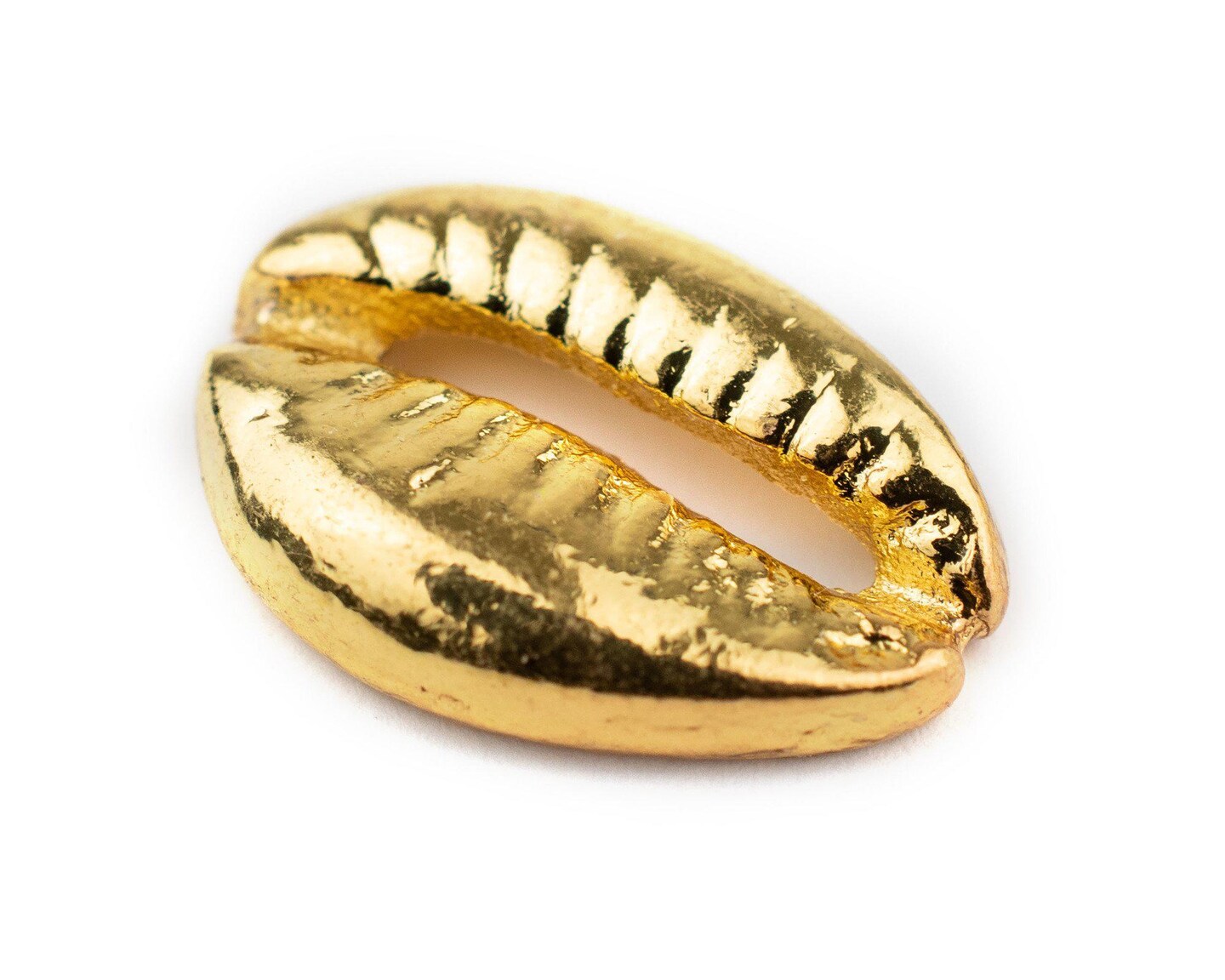 The Bead Chest Bright Gold Cowrie Shell Beads Set of 5 18mm Unusual Brass