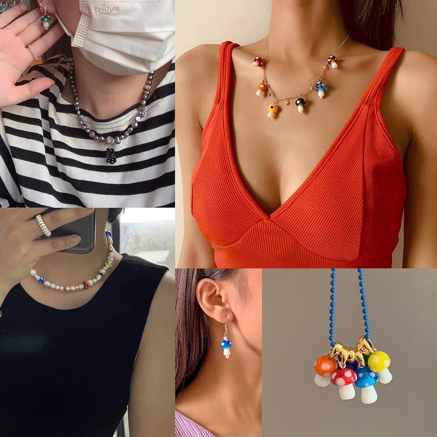 40 Pcs Mushroom Lampwork Beads Mixed Color (H10 Mushroom brown)