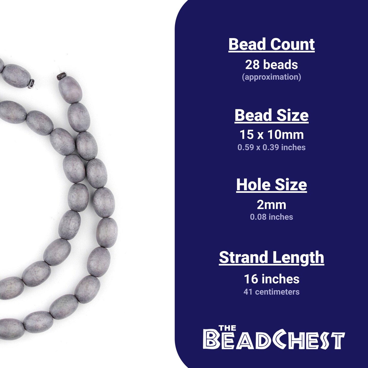 The Bead Chest Grey Oval Natural Wood Beads (15x10mm): Organic Eco-Friendly Wooden Bead Strand for DIY Jewelry, Crafts, Necklace and Bracelet Making