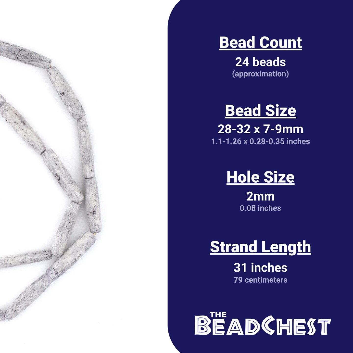 The Bead Chest Washed Grey Bone Beads - Full Strand of Fair Trade African Beads (Tube, Washed Grey)