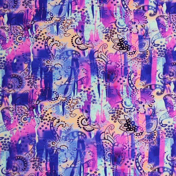 1 Yard Wanderlust Paisley Printed 4 Way Stretch Nylon Spandex Fabric 58 60 inch Width