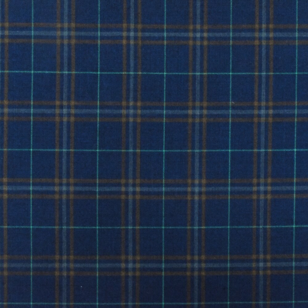 New Navy-Brown-Multi Plaid Wool Polyester Woven Suiting Fabric By the Yard