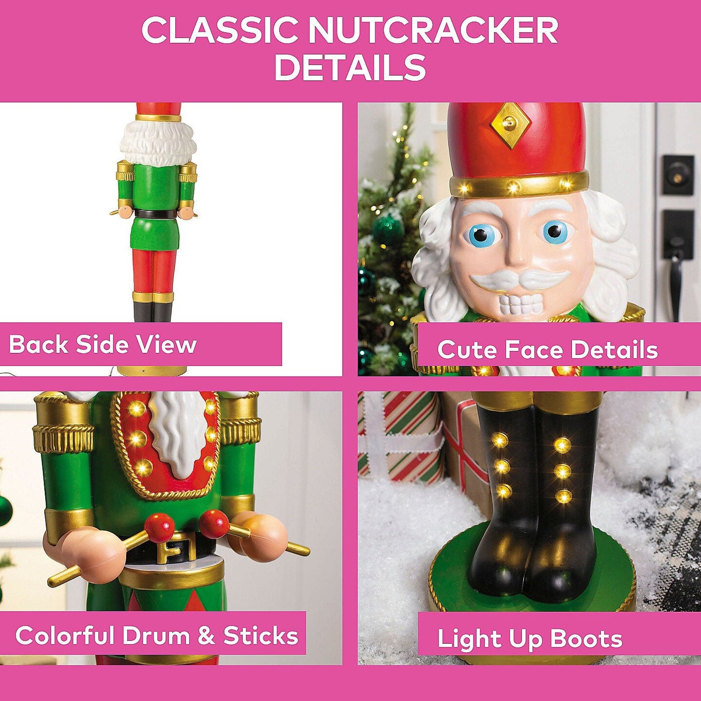 4 Ft Light-Up Nutcracker with Drumsticks &#x2013; Illuminated Christmas Statue for Indoor &#x26; Outdoor Holiday D&#xE9;cor