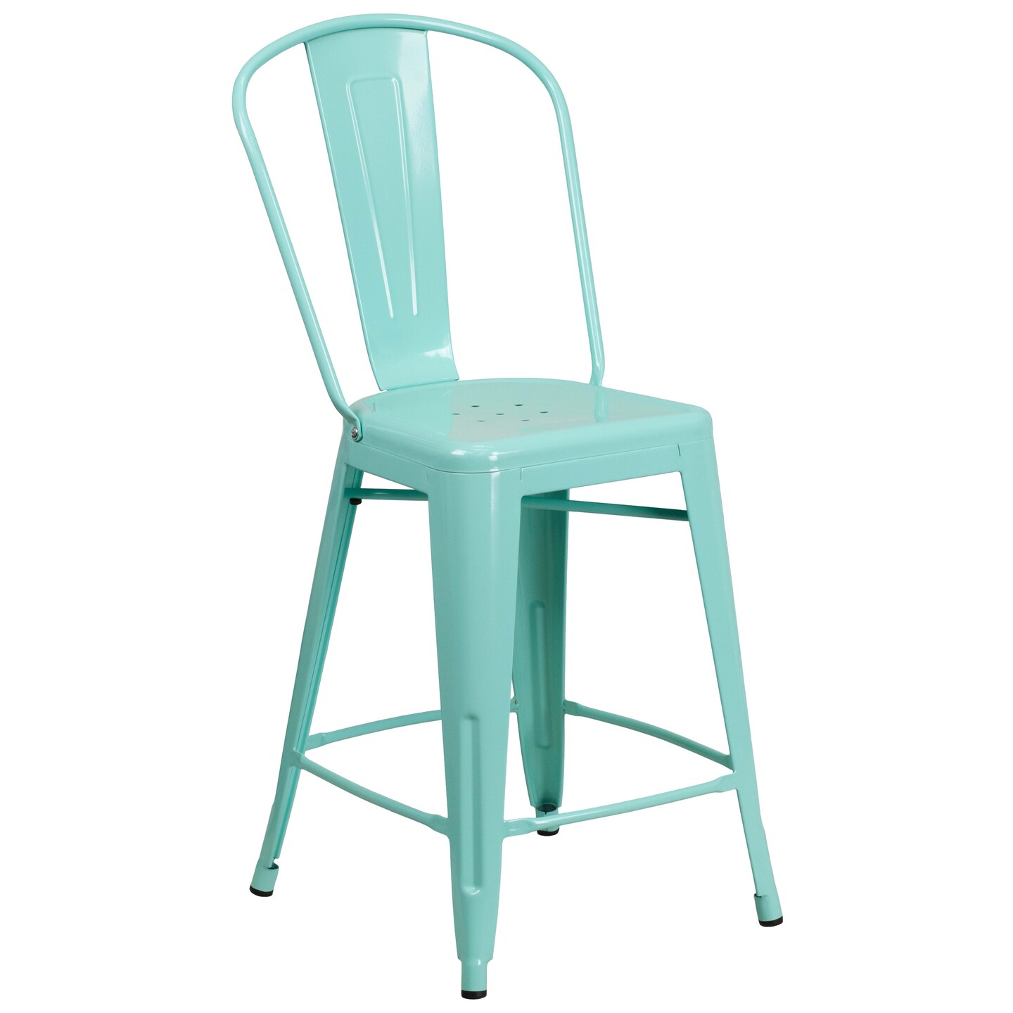 Merrick Lane Stella 24" Metal Indoor-Outdoor Counter Stool with Vertical Slat Back and Integrated Footrest