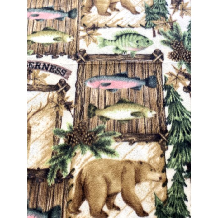 Wilderness Animals Camping Fishing Anti-Pill Premium Fleece Fabric | By The Yard