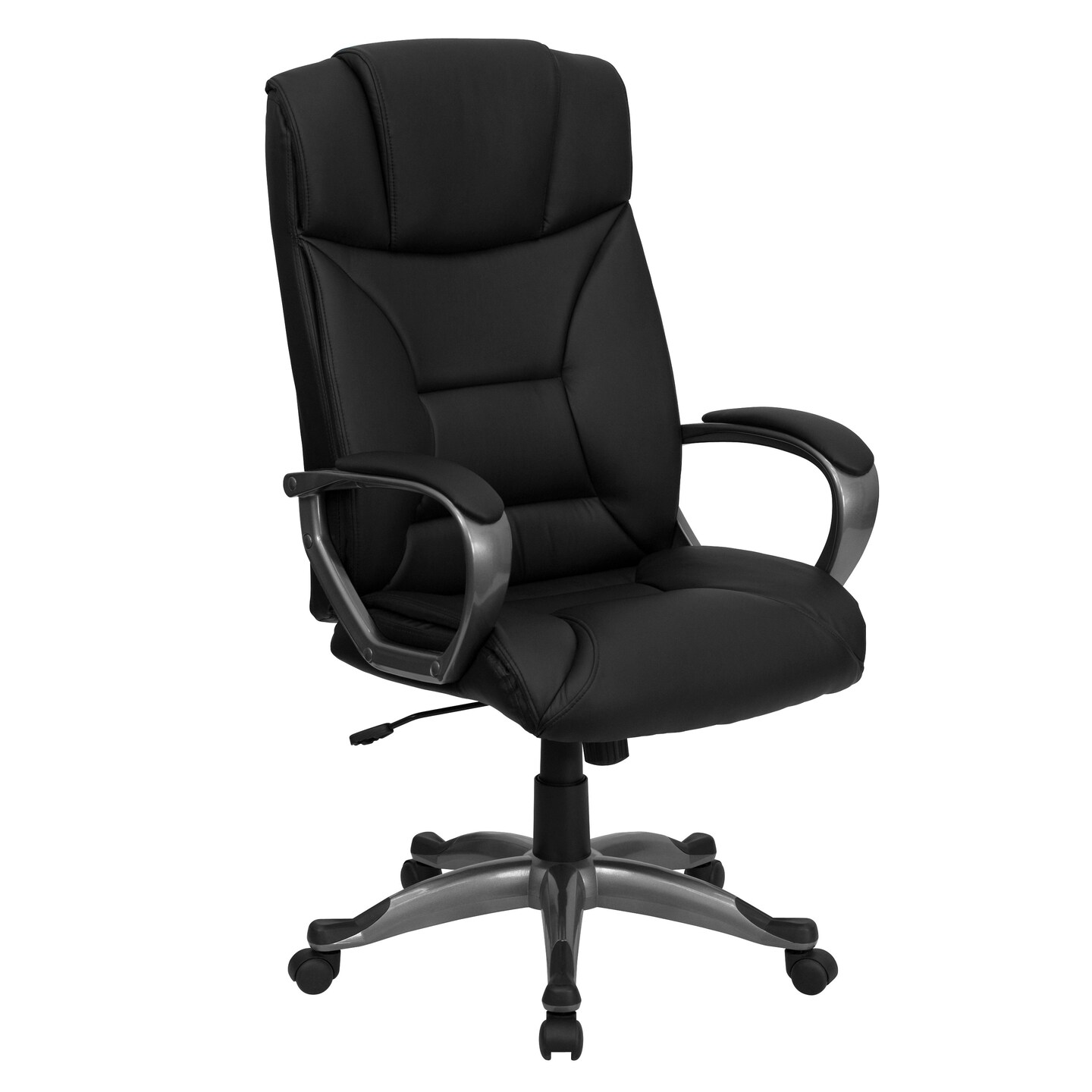 Emma and Oliver High Back Leather Executive Swivel Office Chair with Lip Edge Base and Arms
