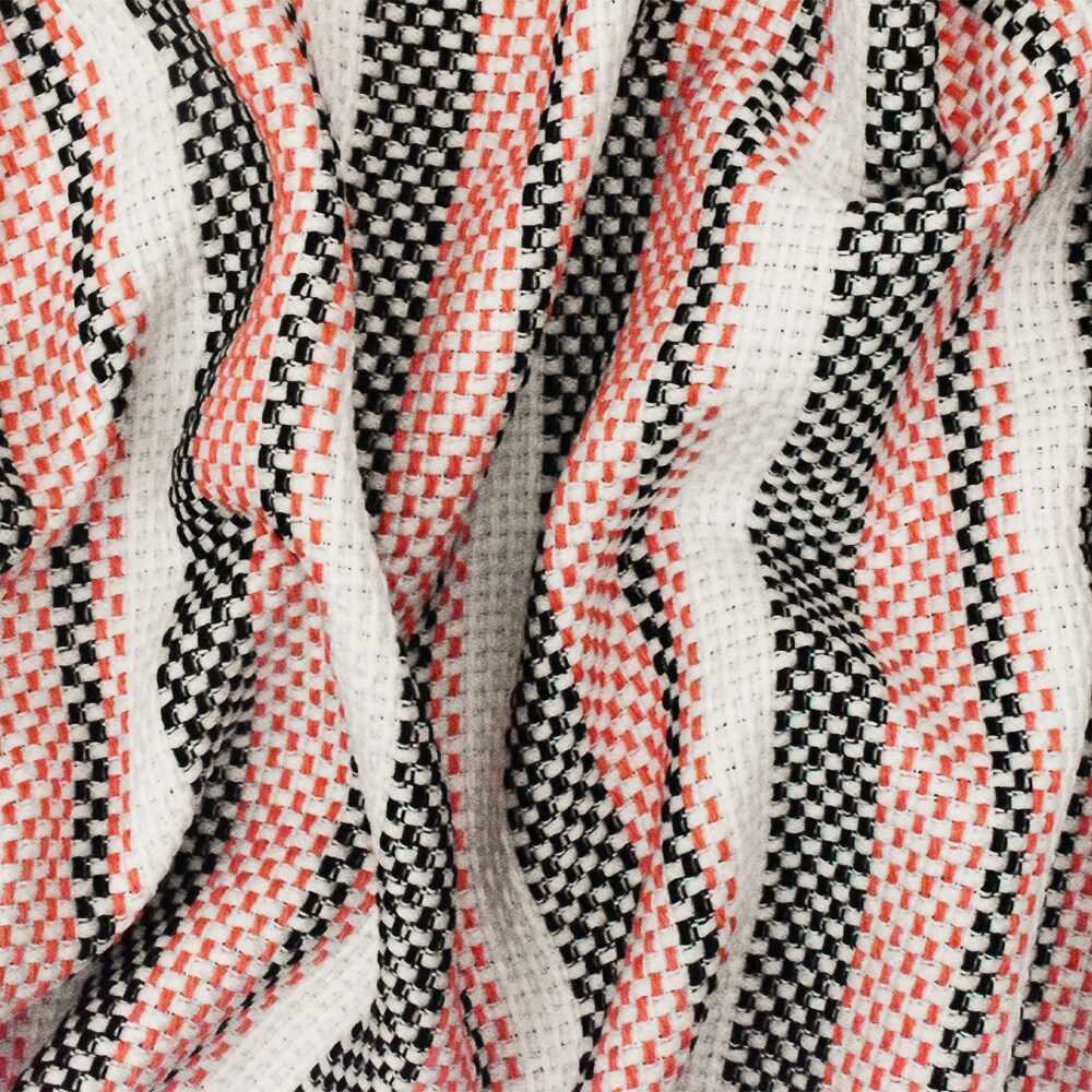 Bright Orange-Black-White Stripe Poly-Linen Dobby Woven Fabric By the Yard