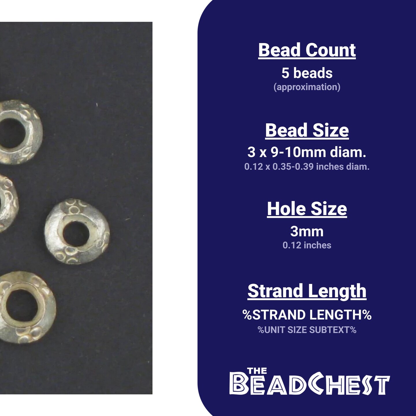 The Bead Chest Silver Ethiopian Wollo Rings (9mm) (Set of 5): Genuine Ethiopian Metal Ring Beads for DIY Jewelry