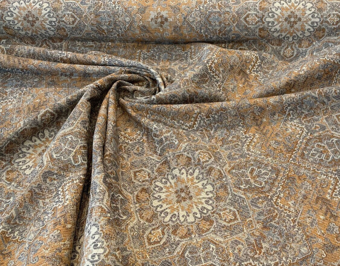 1 Yard Riggs Sienna Pecan Damask Chenille Upholstery Fabric 56 Inch Width