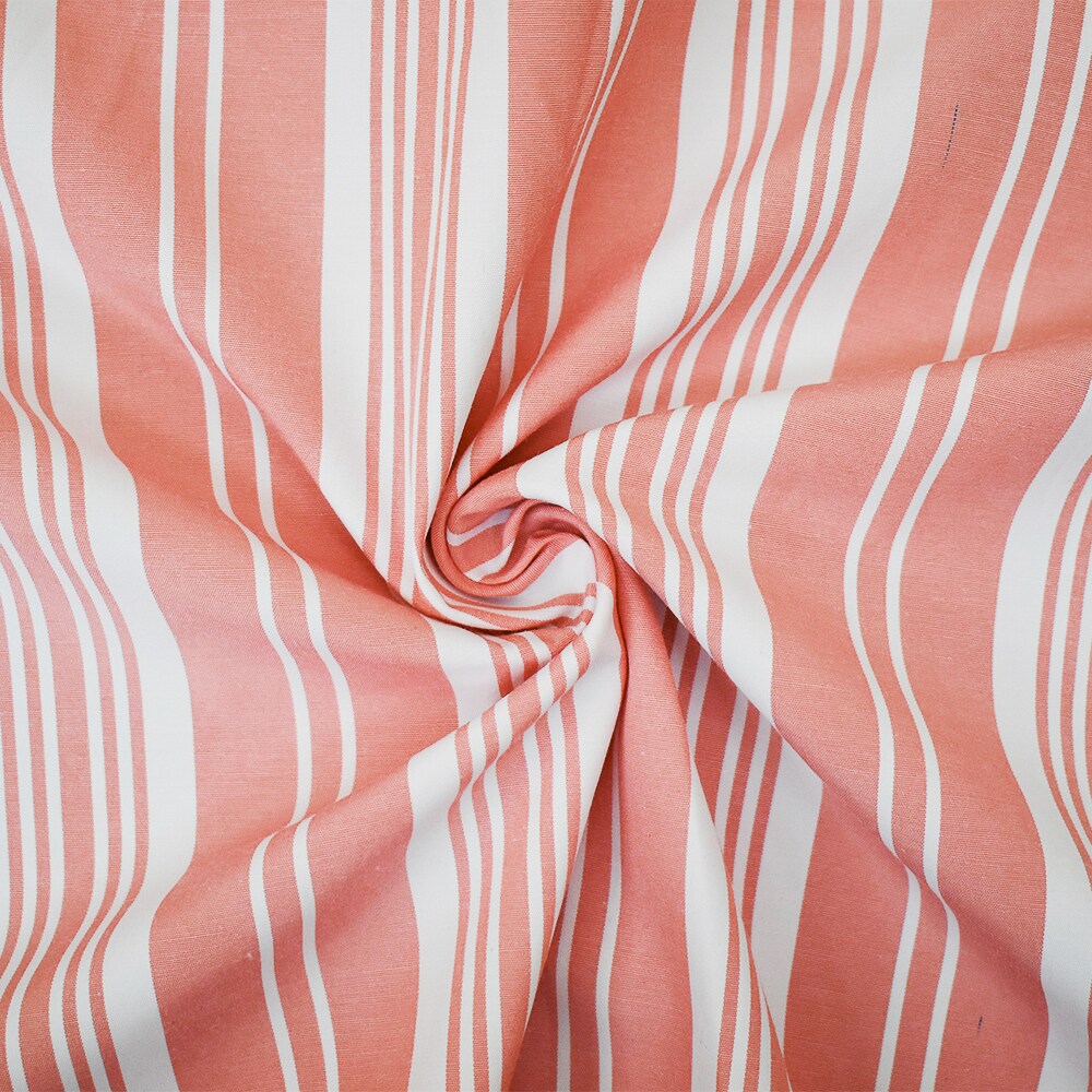 Peach Orange-White Polyester Cotton Striped Shirting Woven Fabric By the Yard