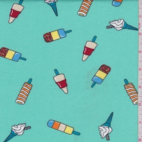 Mint Blue Ice Cream Treat Double Brushed Jersey Knit Fabric By the Yard