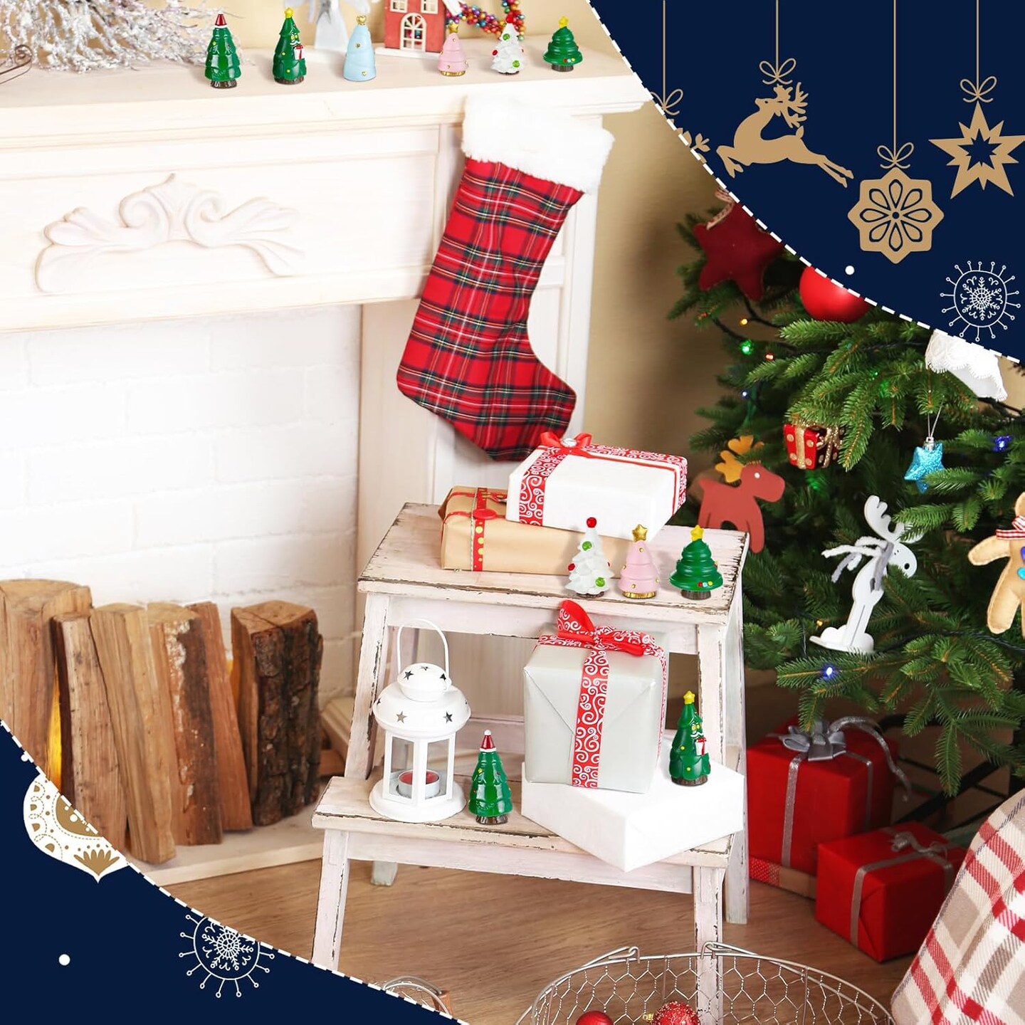 48 Pcs Mini Resin Figurines Miniature Statues Christmas Tree (Multicolor) 11.81 x 7.87 x 1.77 inches