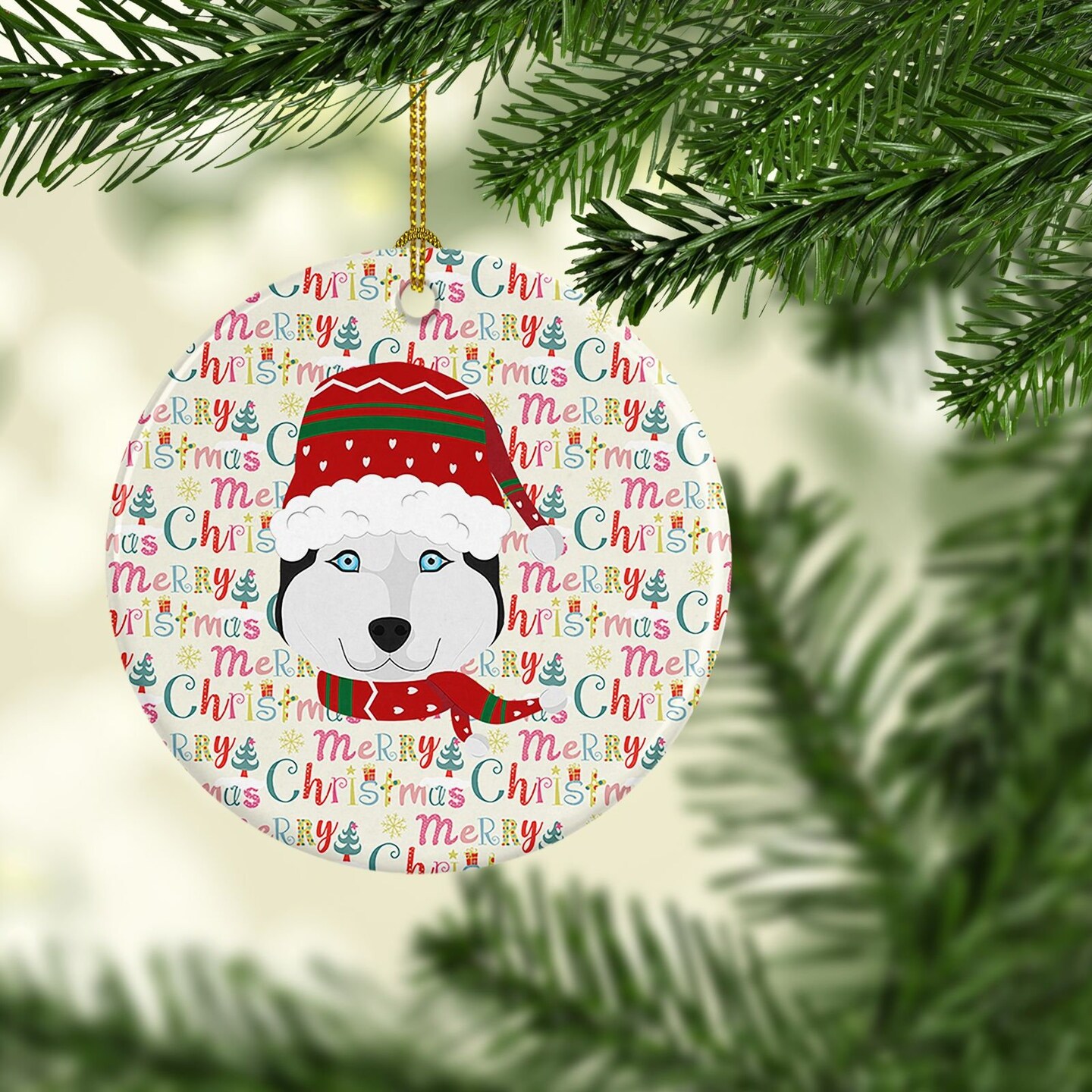Edge Collections - 2.80&#x22; X 0.15&#x22; - Multicolor - Siberian Husky Merry Christmas Ceramic - 1 Piece