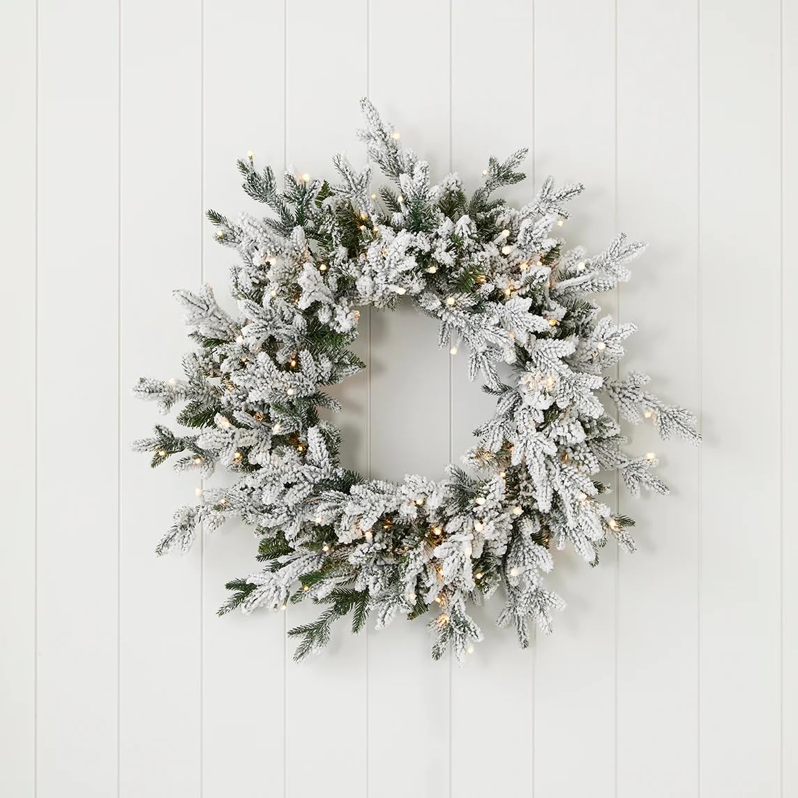 Flocked Pine 24&#x22; Wreath with Warm LED Lights