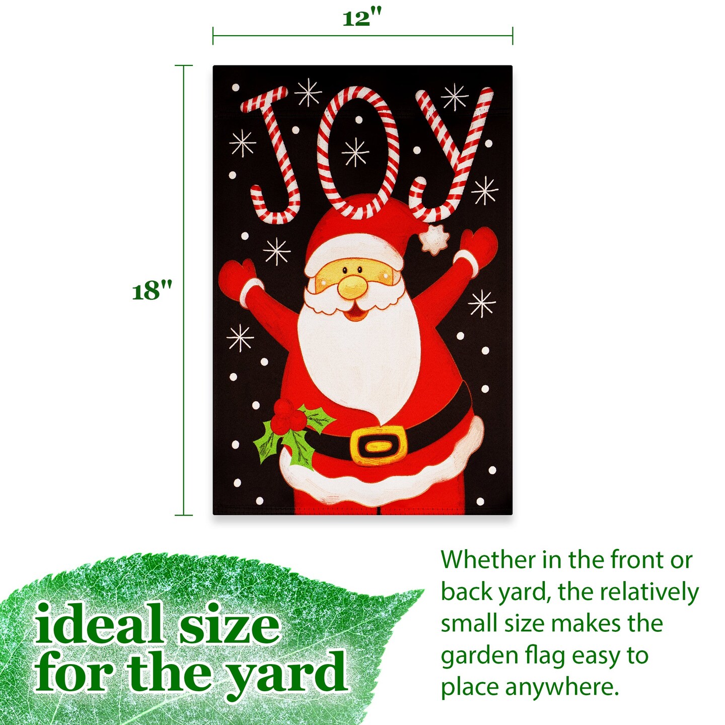 G128 Garden Flag Joyful Santa | 12x18 Inch | Printed Blockout Polyester - Christmas Decoration