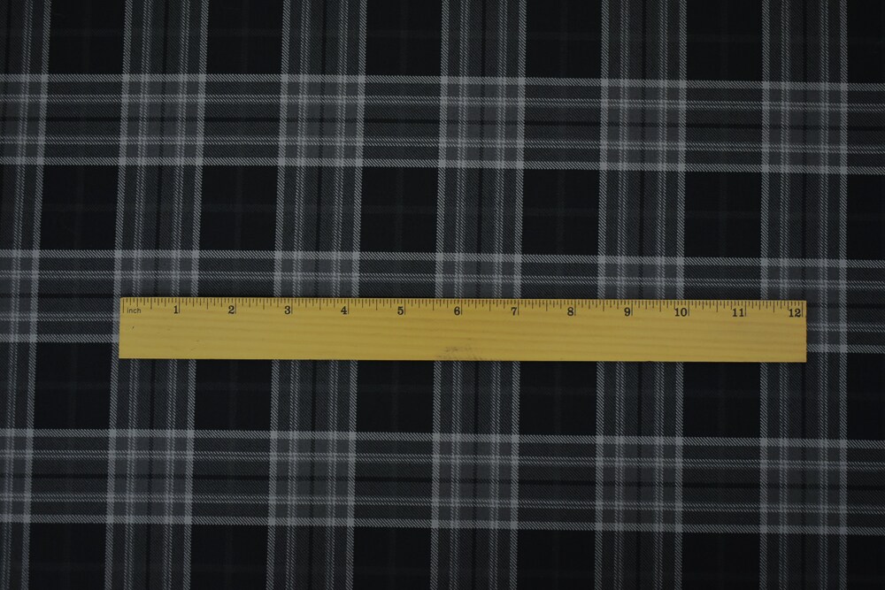 Gray-Black Wool-Polyester Plaid Woven Twill Suiting Fabric By the Yard